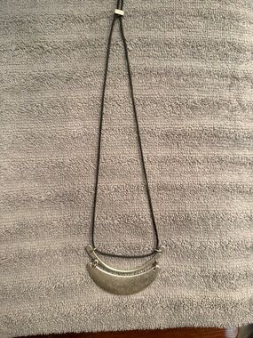 Premier Designs Silver-Tone Layered Crescent Necklace with Black Cord